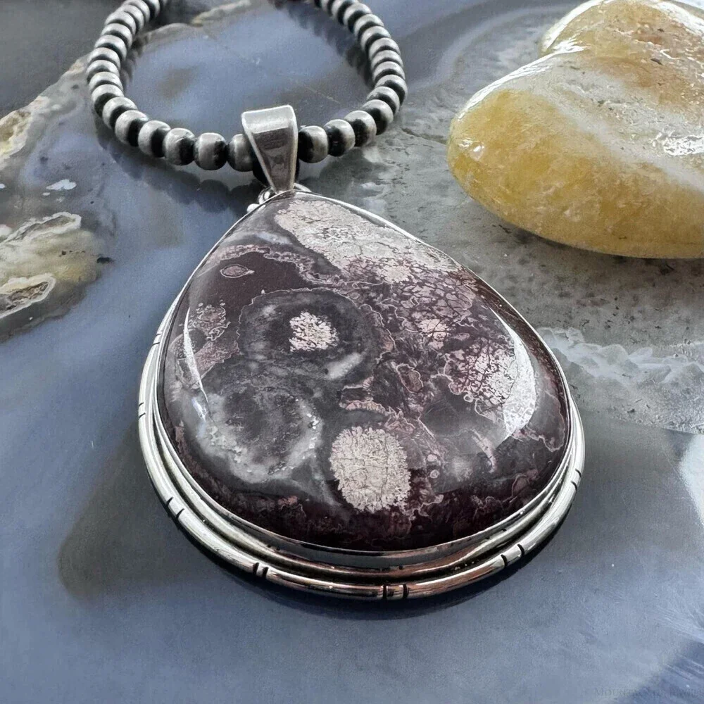 Sterling Silver Southwestern Style Large Teardrop Sunflower Jasper Uni Pendant